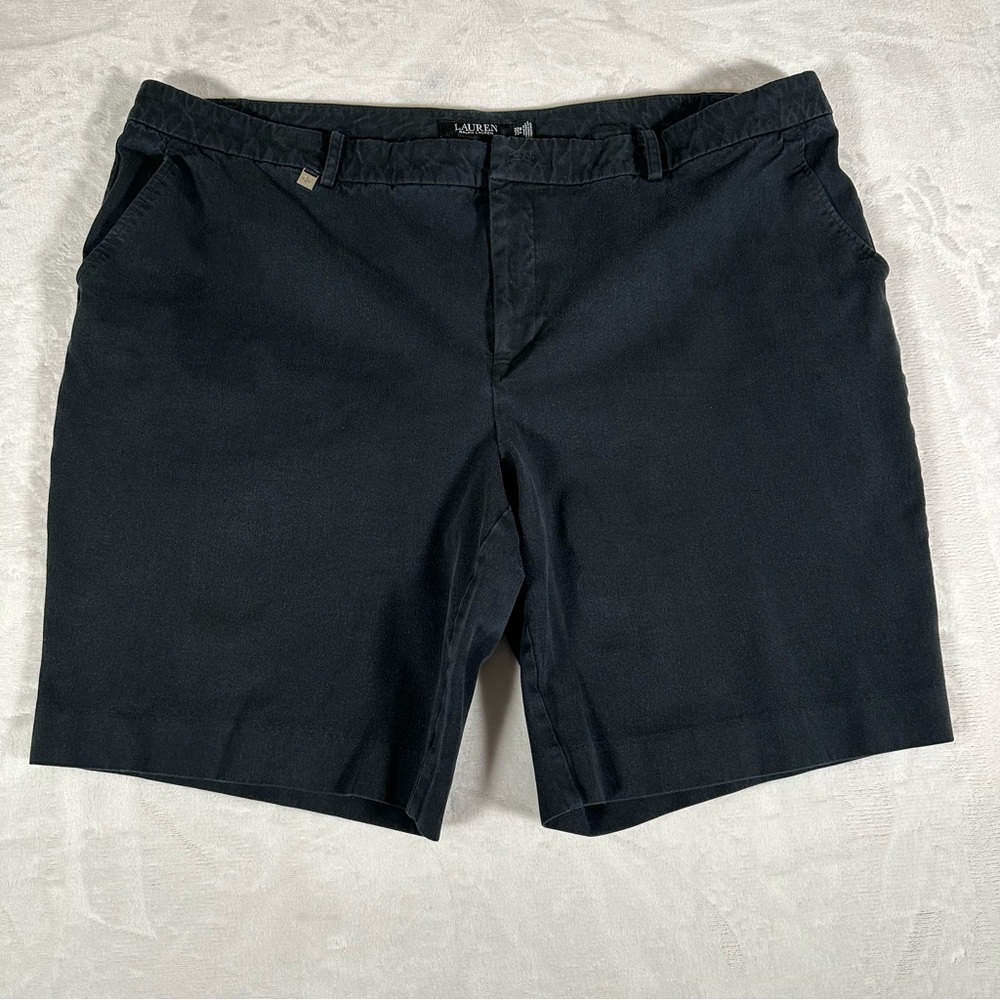 Lauren Ralph Lauren Shorts Women Size W22 Black Shlash Pockets 9" Bermuda RLL